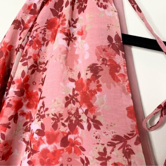 Wayf Women's Blouse Floral Print Smocked Waist Top Pink Red V-neck Boho chic S - Picture 7 of 13